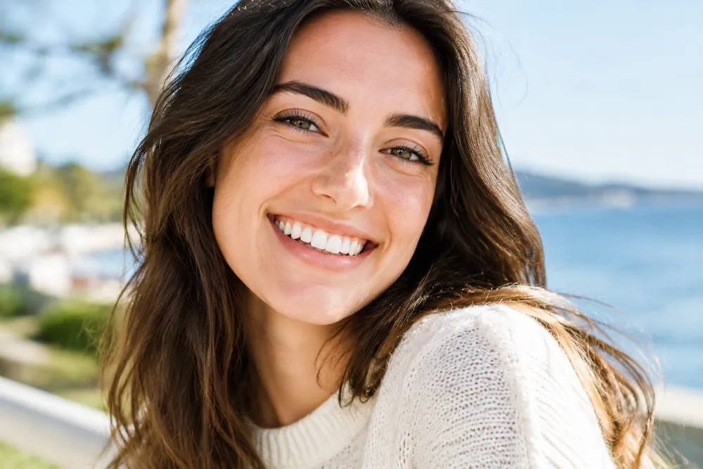 A natural healthy smile in daylight